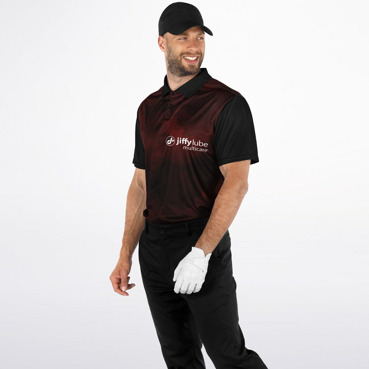 Jiffy Lube Men's Black and Maroon Polo Shirt Design 2