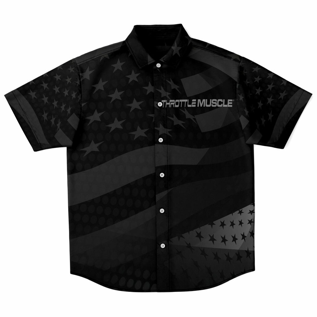Throttle Muscle Grunge Flag Button Up Short Sleeve Shirt