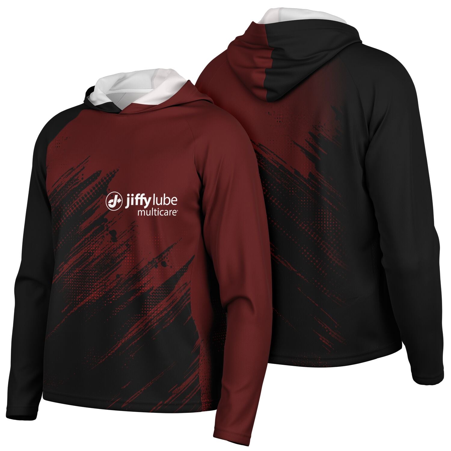 Jiffy Lube Black and Maroon Men's Long Sleeve Hooded Performance Shirt