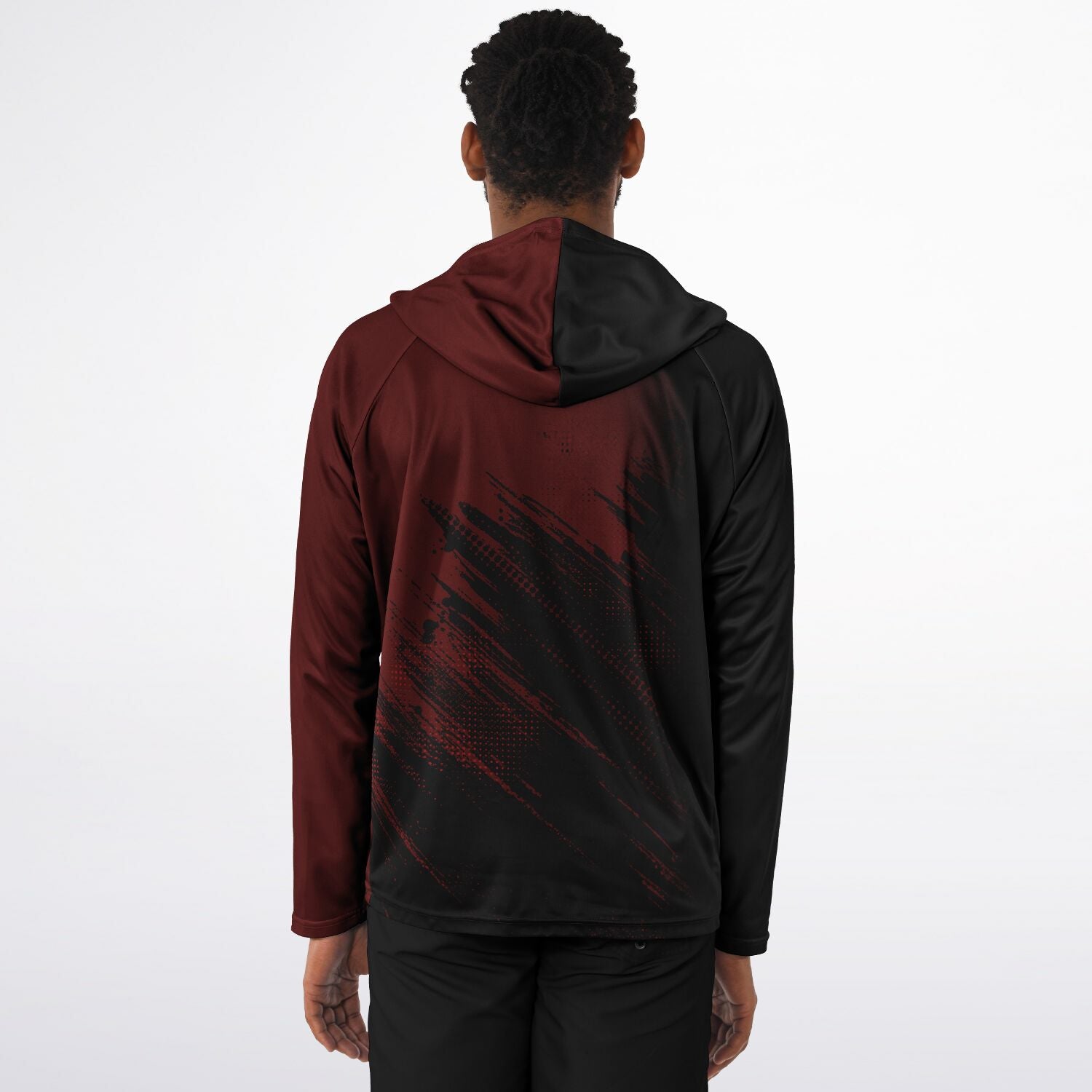 Jiffy Lube Black and Maroon Men's Long Sleeve Hooded Performance Shirt