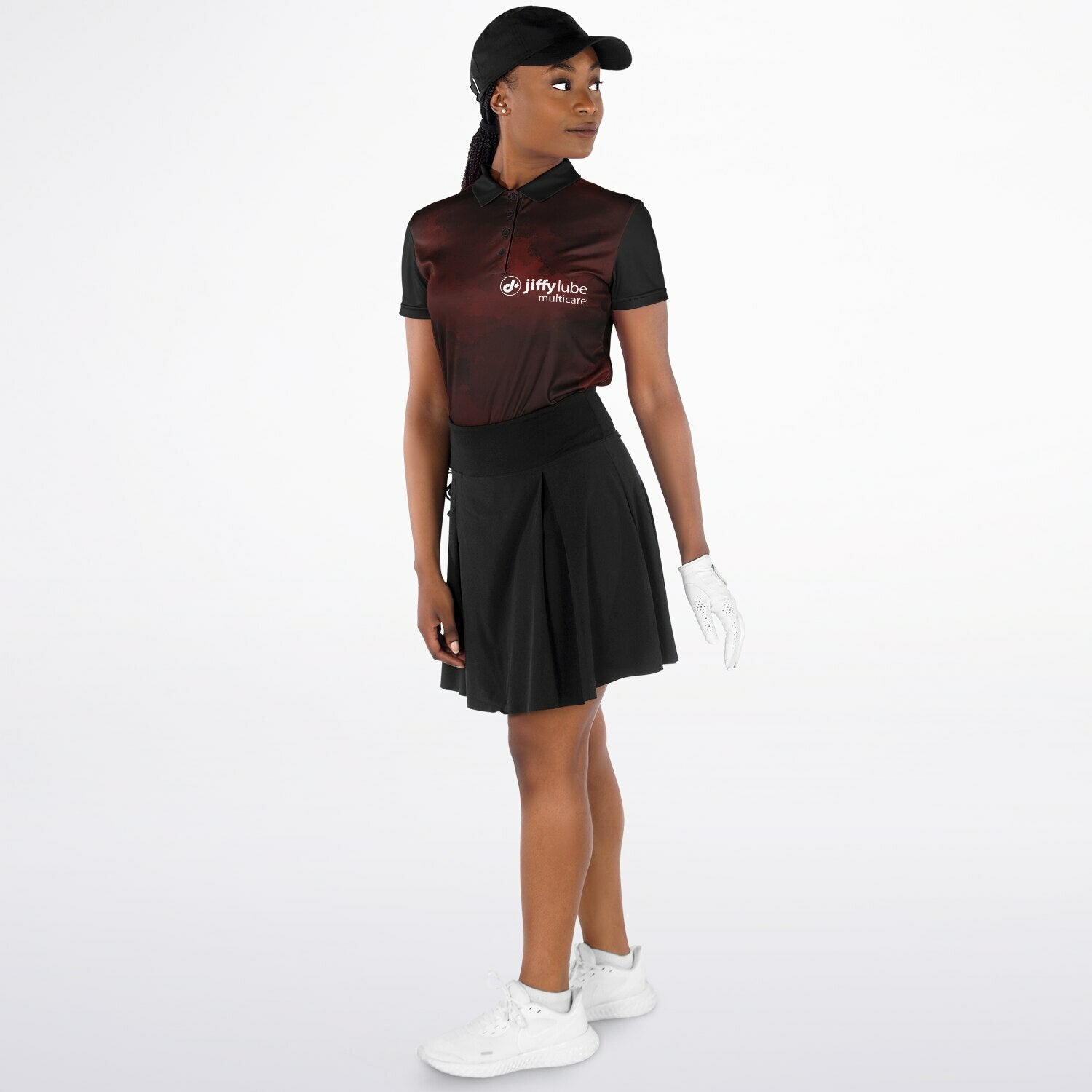 Jiffy Lube Black and Maroon Women's Polo Shirt Design 2