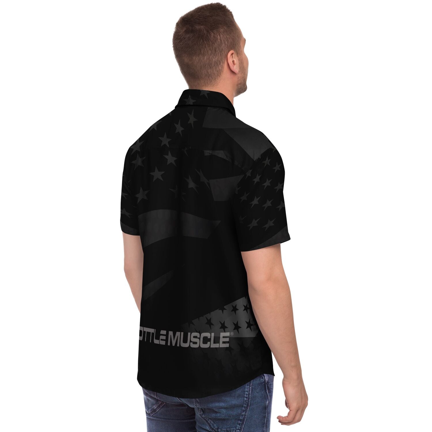 Throttle Muscle Grunge Flag Button Up Short Sleeve Shirt