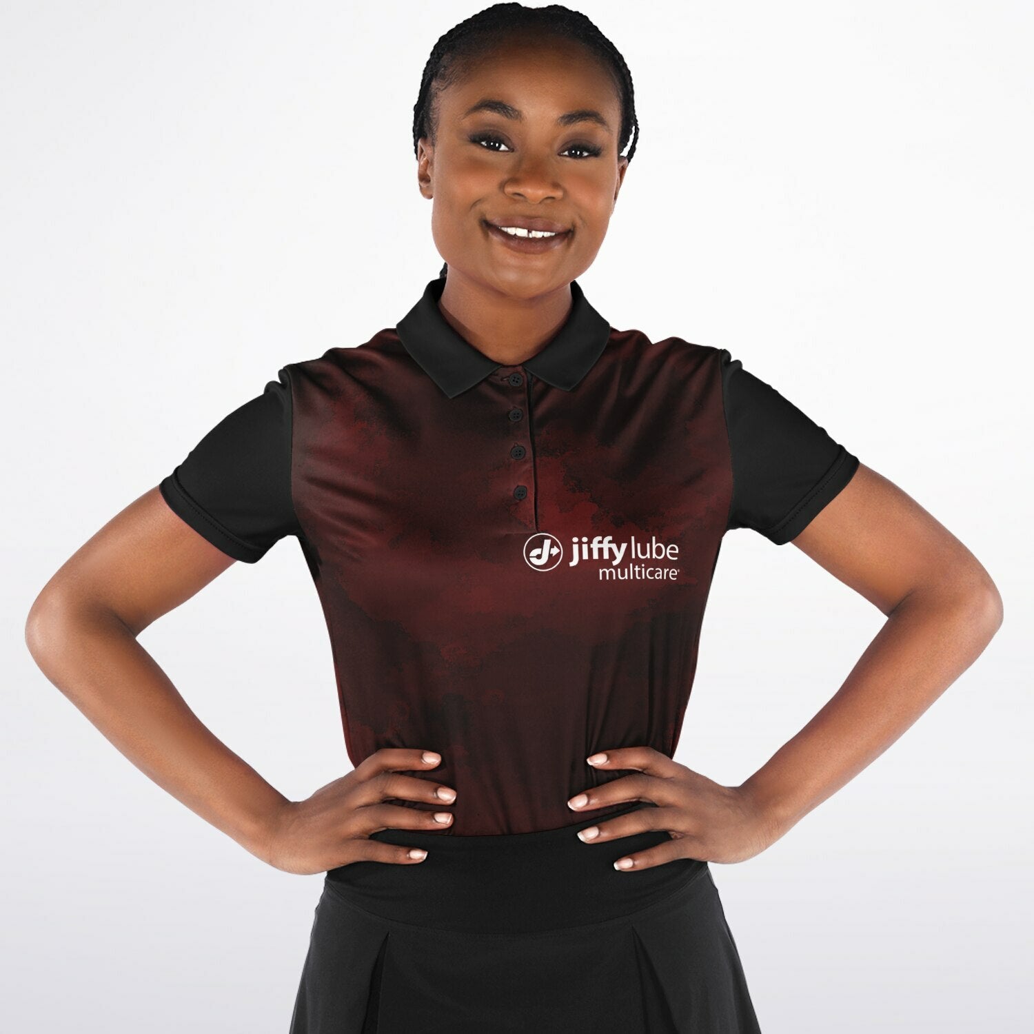 Jiffy Lube Black and Maroon Women's Polo Shirt Design 2