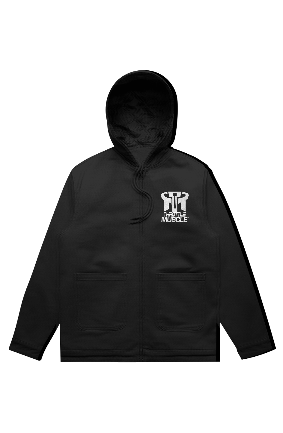 Canvas Hooded Work Jacket Embroidered Throttle Muscle Logo