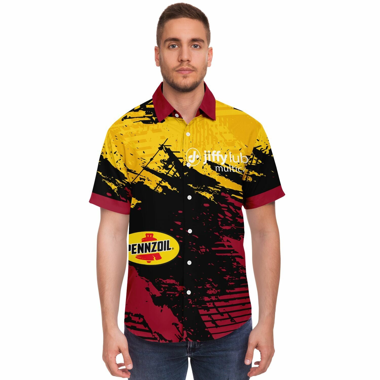 Jiffy Lube Pennzoil Collab Men's Button Up Short Sleeve Shirt