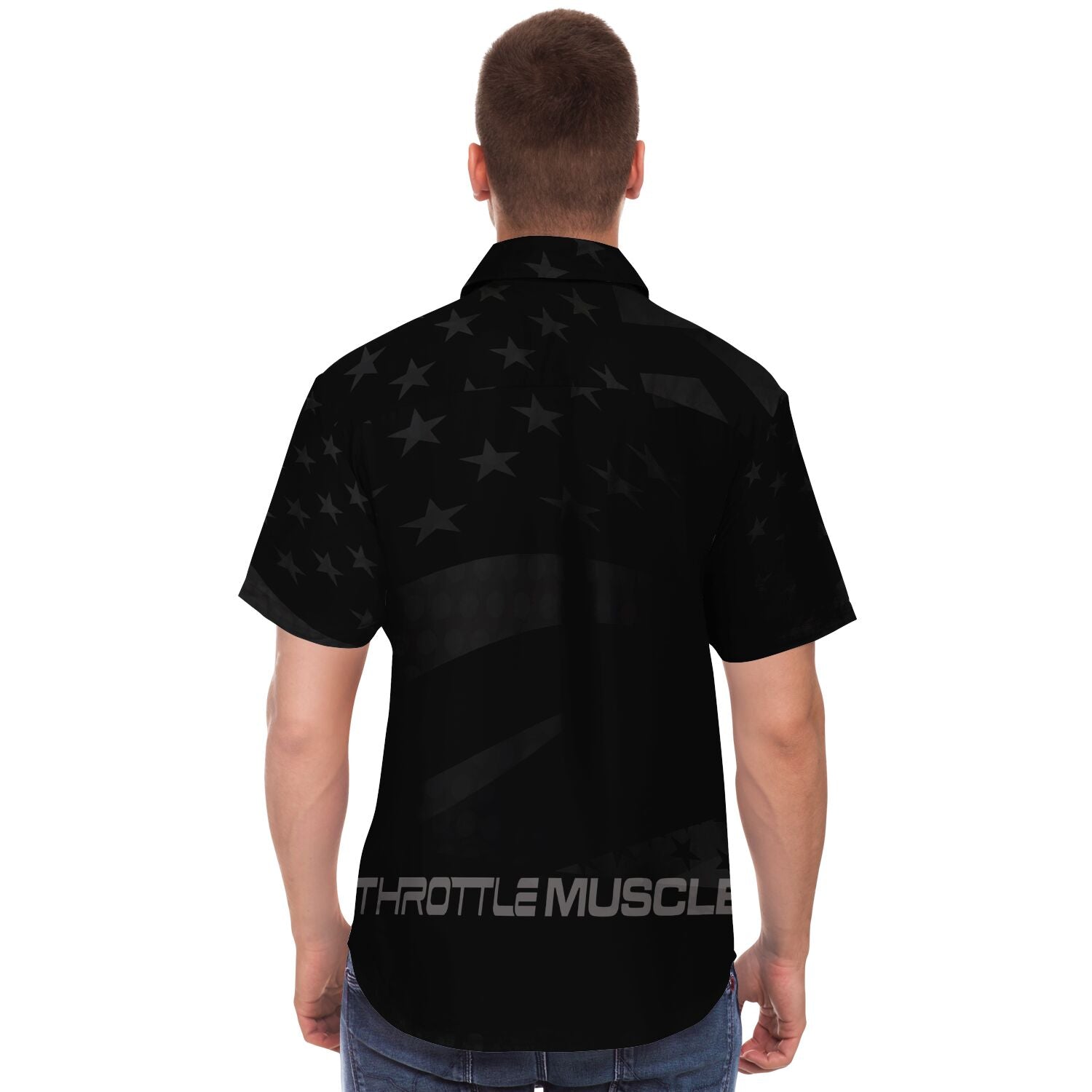 Throttle Muscle Grunge Flag Button Up Short Sleeve Shirt