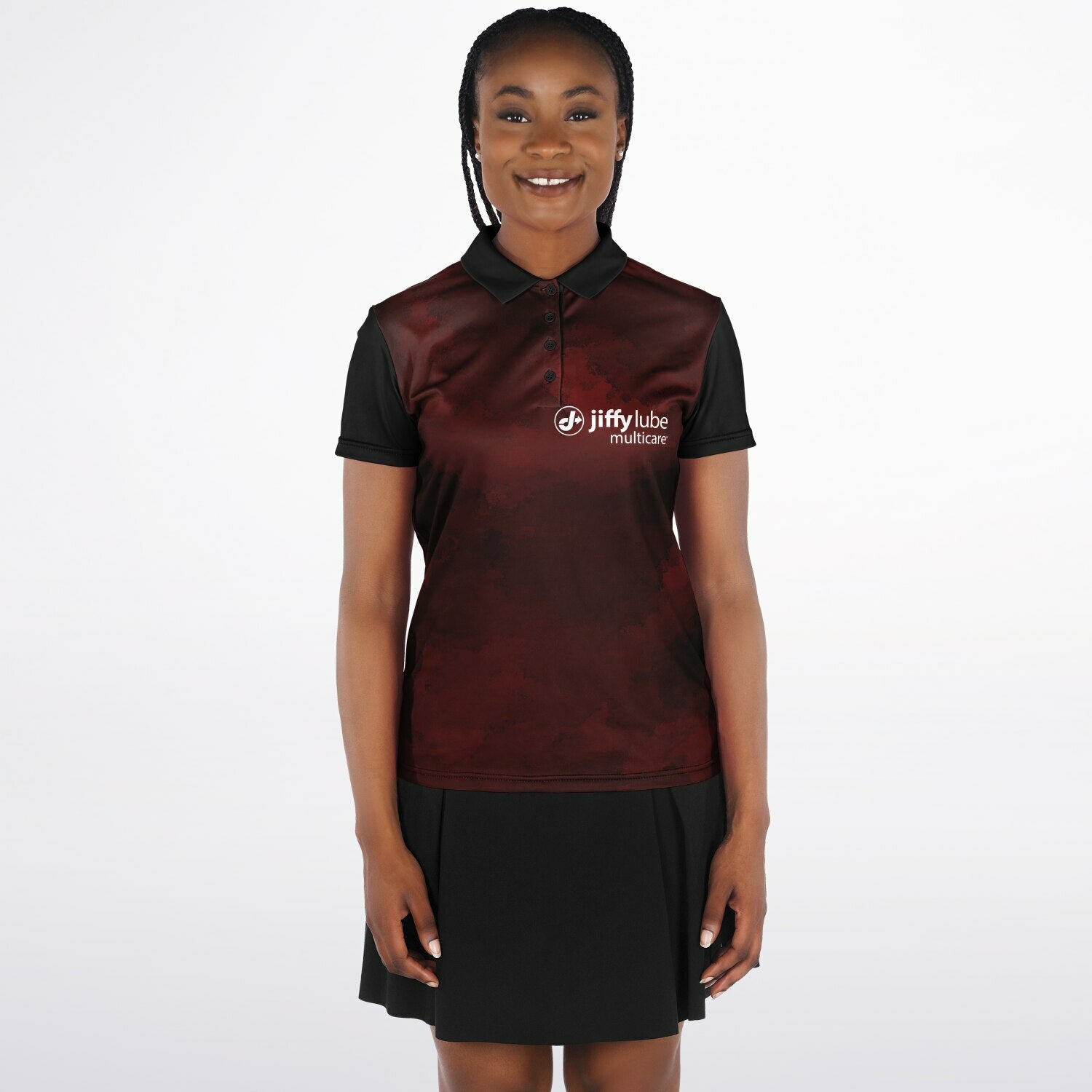 Jiffy Lube Black and Maroon Women's Polo Shirt Design 2