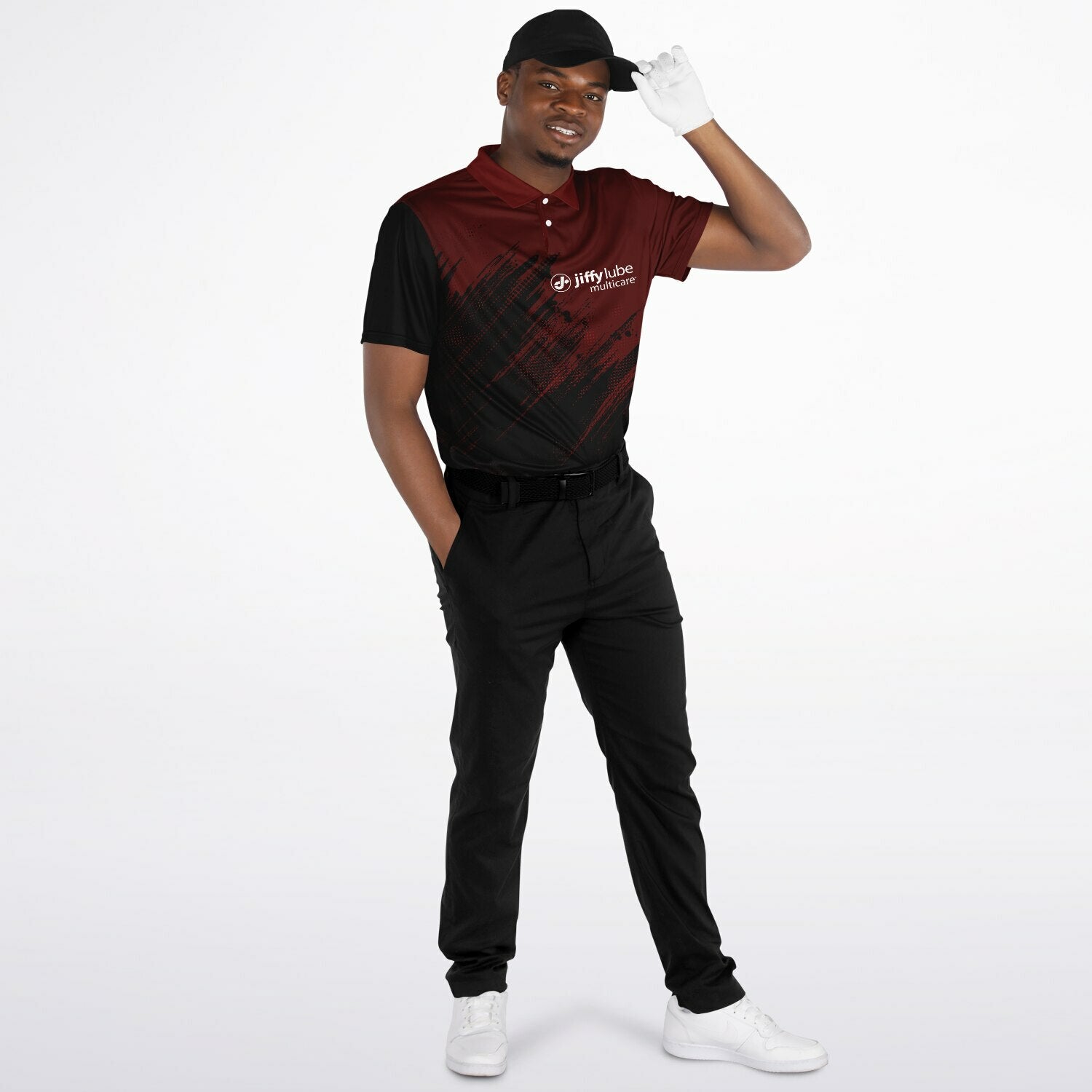 Jiffy Lube Black and Maroon Men's Polo Shirt Design 1