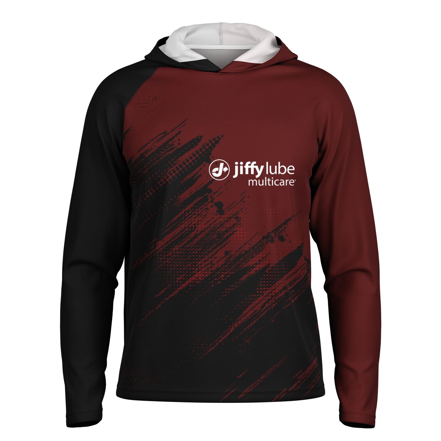 Jiffy Lube Black and Maroon Men's Long Sleeve Hooded Performance Shirt