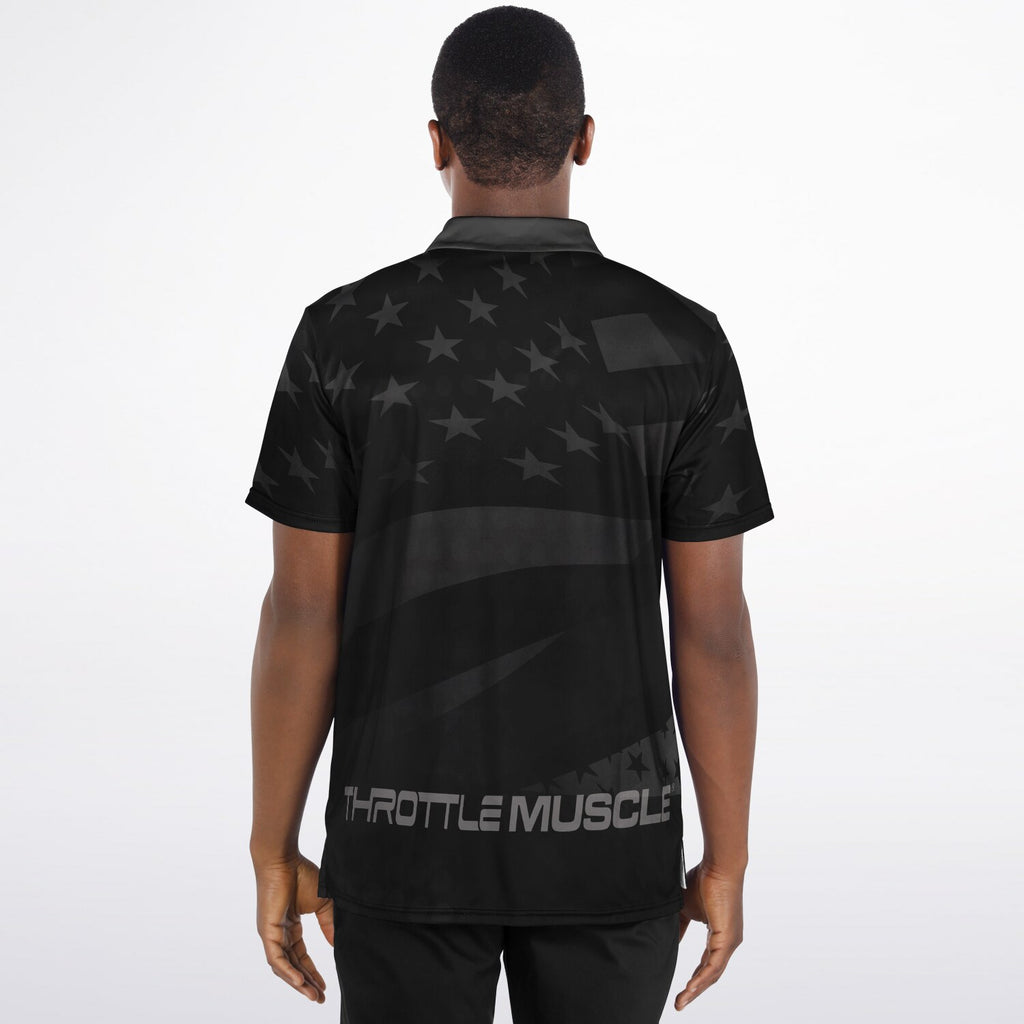 Throttle Muscle Men's Grunge Flag Polo Shirt