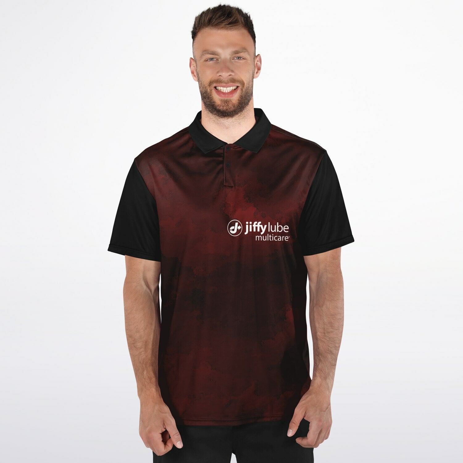 Jiffy Lube Men's Black and Maroon Polo Shirt Design 2