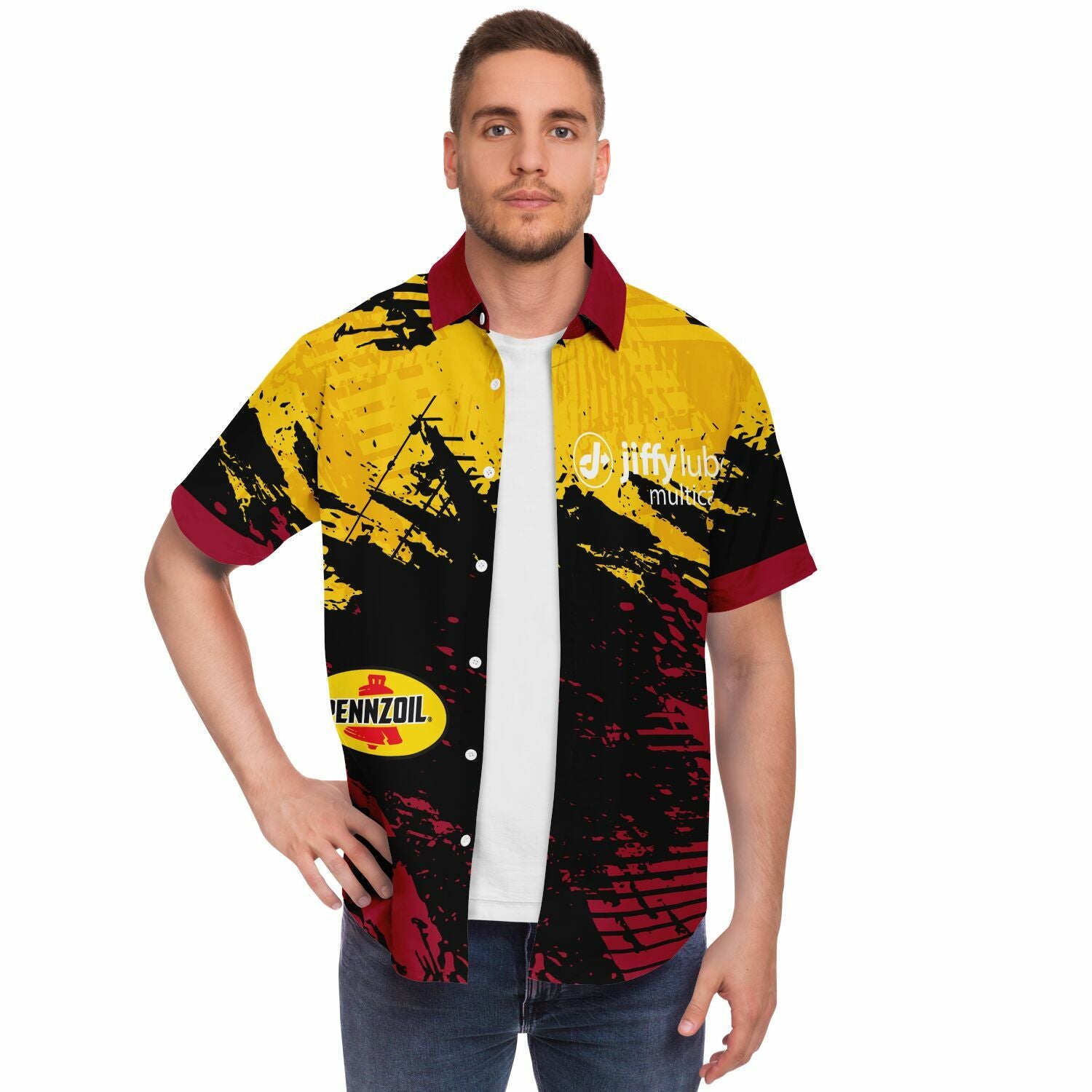 Jiffy Lube Pennzoil Collab Men's Button Up Short Sleeve Shirt