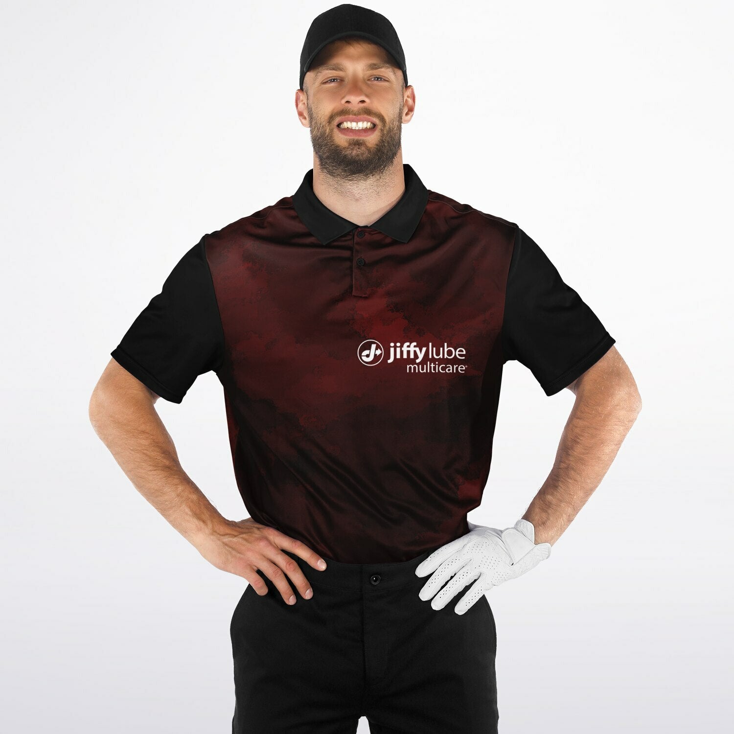 Jiffy Lube Men's Black and Maroon Polo Shirt Design 2