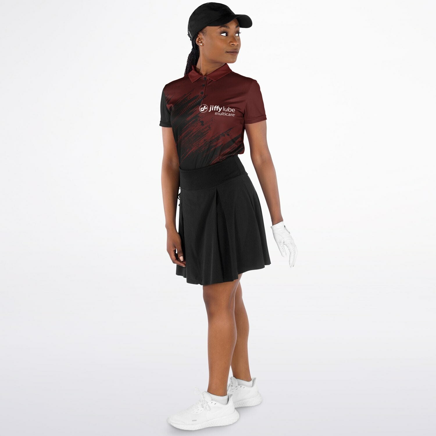 Jiffy Lube Black and Maroon Women's Polo Shirt Design 1